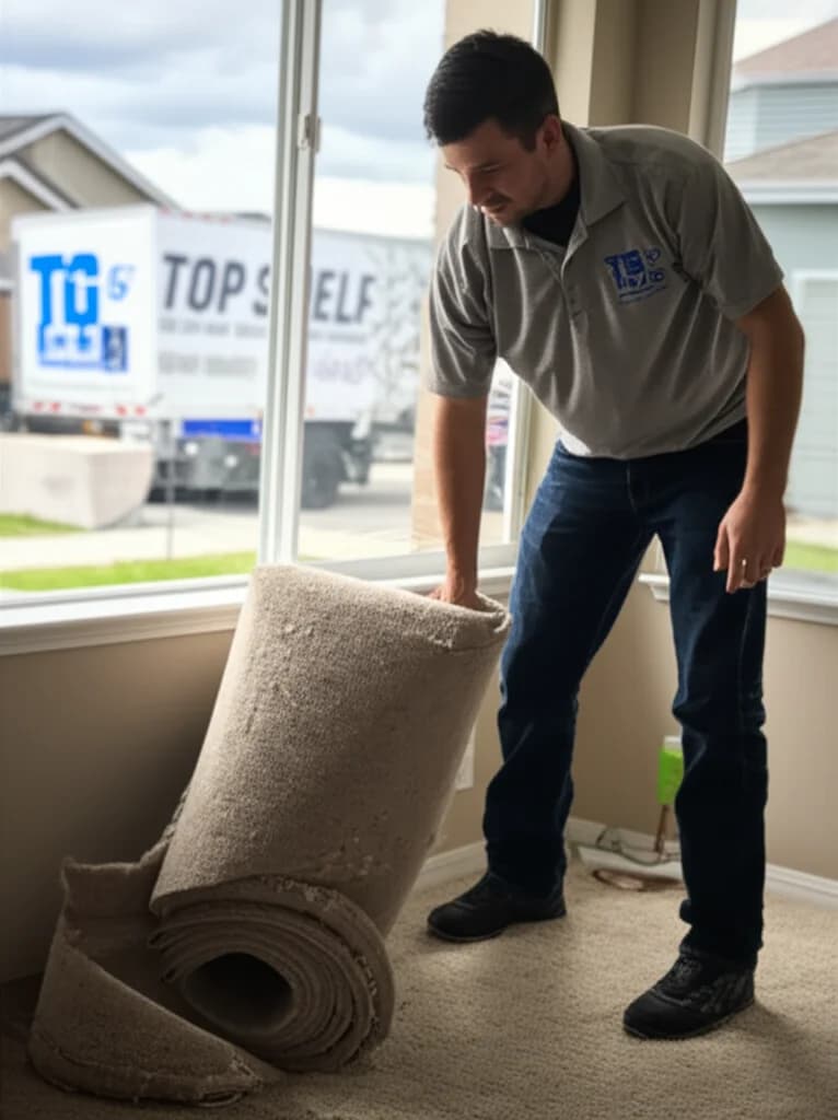 Professional crew removing old carpet from home in Boise Idaho