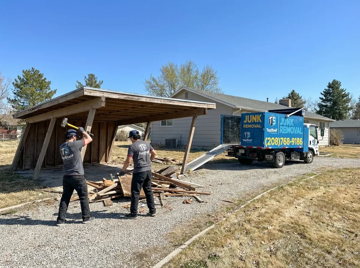 Professional carport demolition and debris removal by Top Shelf crew in Middleton Idaho