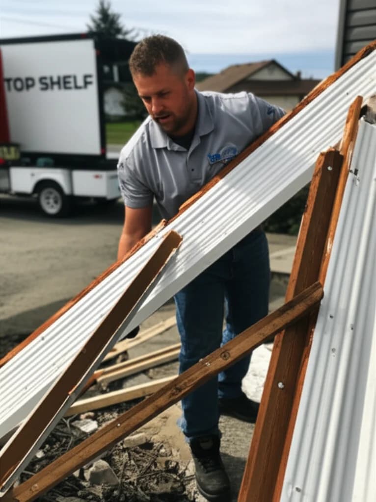 Professional crew demolishing old metal carport in Boise Idaho