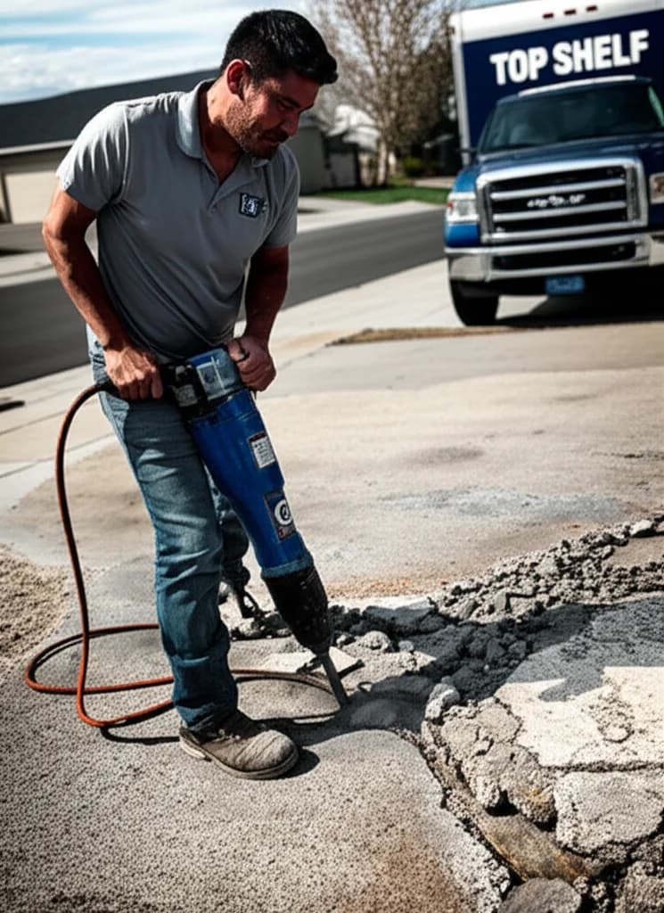 Professional crew demolishing concrete driveway with jackhammer in Boise Idaho