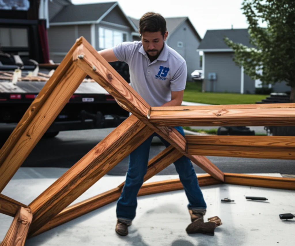 Professional crew removing wooden gazebo from backyard in Boise Idaho
