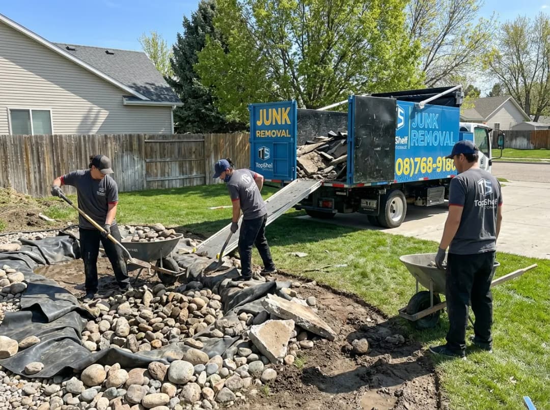 Top Shelf crew member using tools to excavate a pond in Nampa Idaho