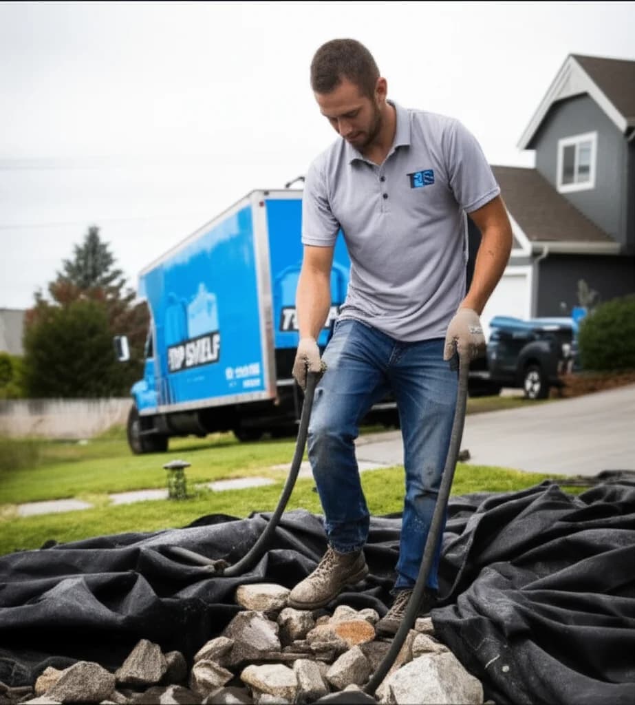 Professional crew removing backyard pond and filling in the space in Boise Idaho