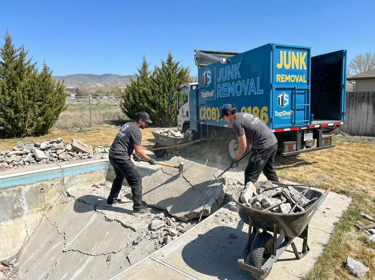 Professional pool demolition and debris removal by Top Shelf crew in Star Idaho