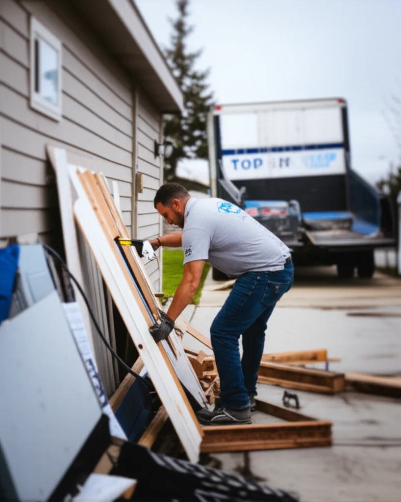 Professional crew demolishing an old wooden storage shed in Boise Idaho