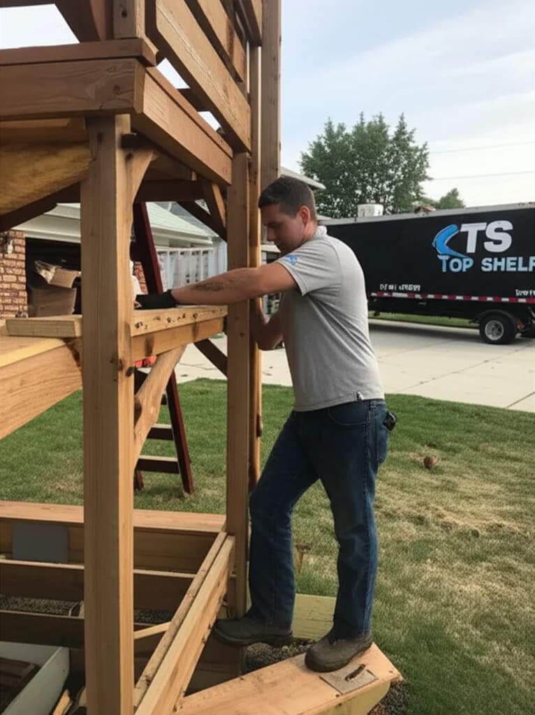 Professional crew safely removing old treehouse from tree in Boise Idaho