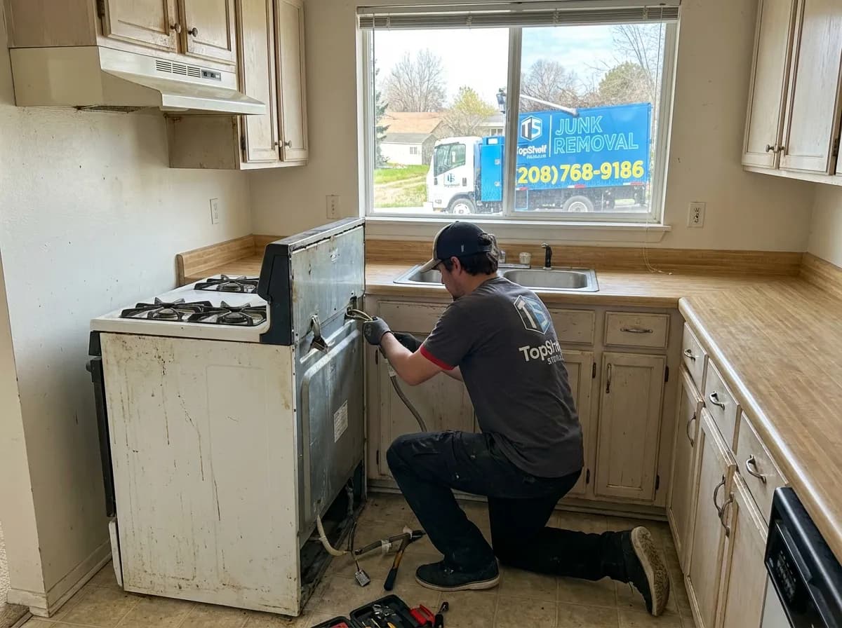 Oven removal by Top Shelf crew at a property in Garden City Idaho