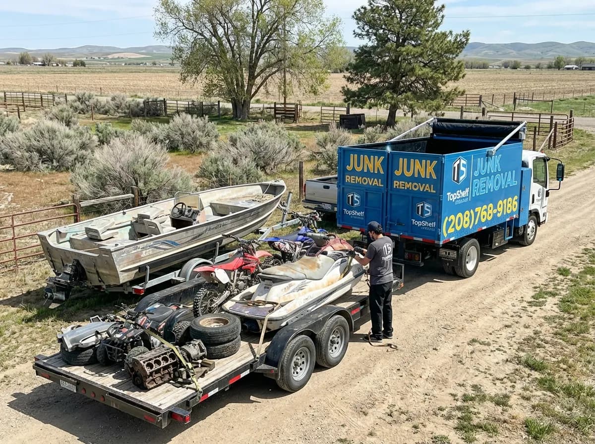 Top Shelf boat trailer and motorsport equipment cleanout job at a property in Meridian Idaho