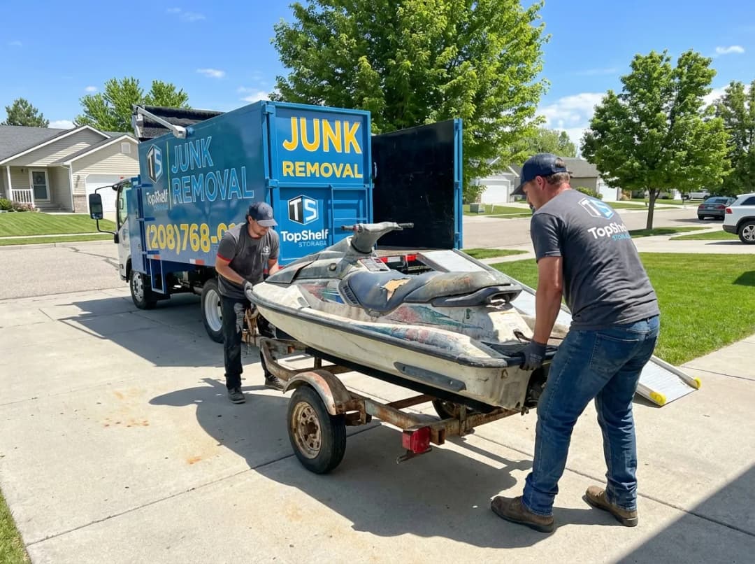 Top Shelf crew removing a jet ski from a residential property in Caldwell Idaho