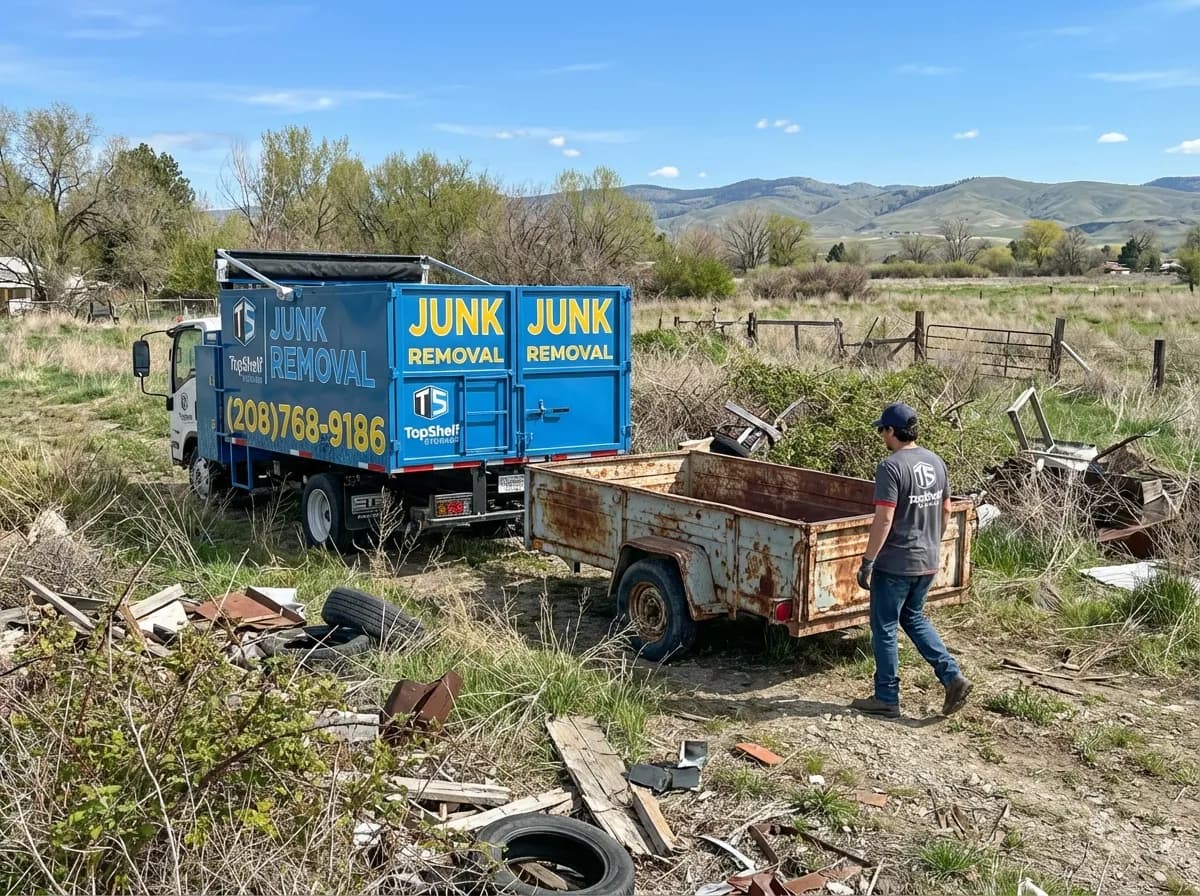 Professional junk trailer removal and haul-away by Top Shelf crew in Garden City Idaho