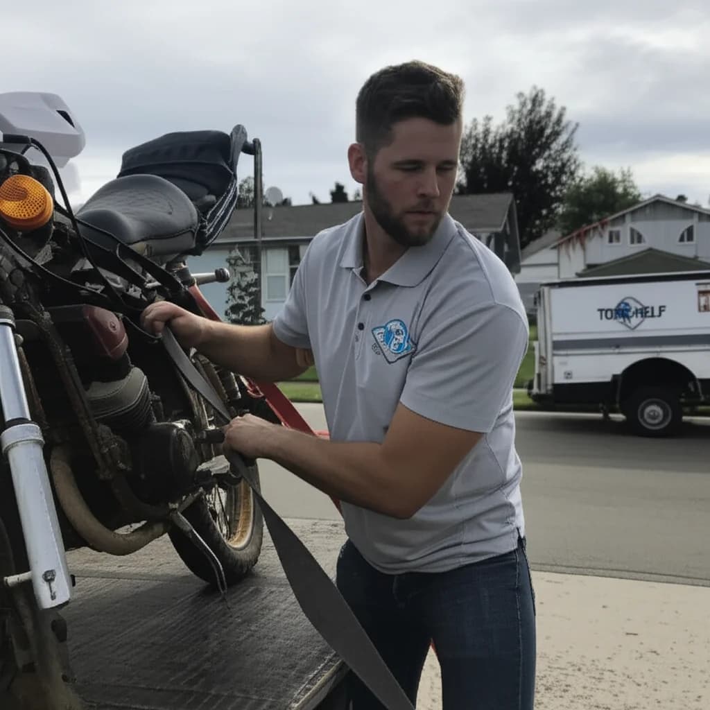 Professional crew loading old motorcycle for removal from Boise Idaho property