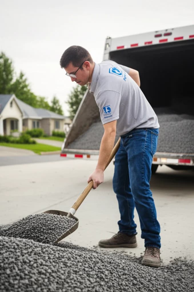Professional crew loading crushed gravel from a driveway renovation project in Boise Idaho