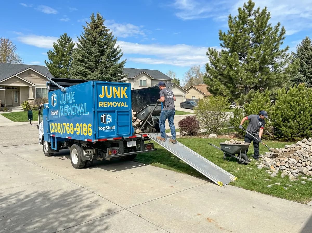 Professional rock removal and haul-away by Top Shelf crew in Nampa Idaho