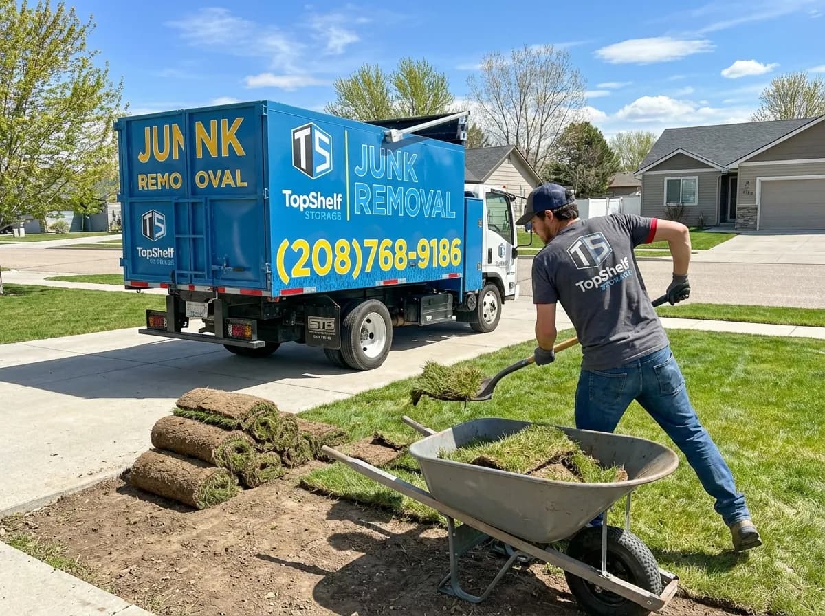 Top Shelf crew removing sod from a residential property in Nampa Idaho