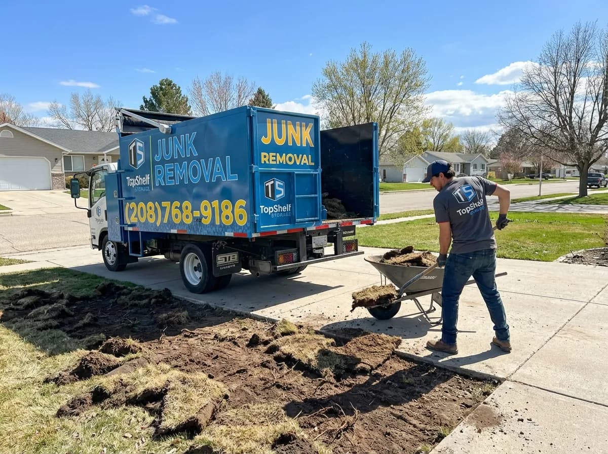 Top Shelf crew member loading sod into the junk removal truck in Meridian Idaho