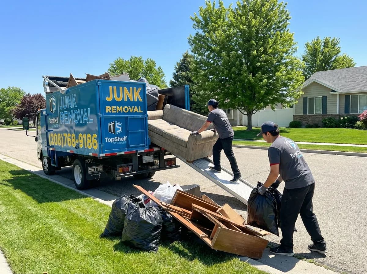 Professional bulk trash removal and haul-away by Top Shelf crew in Garden City Idaho