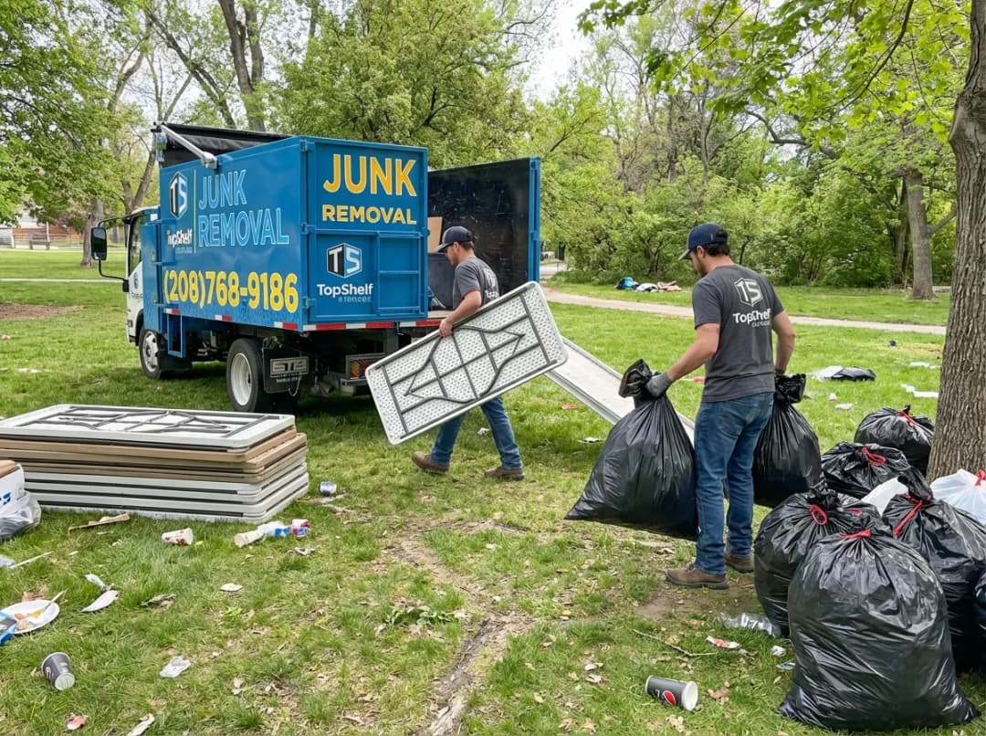 Top Shelf crew cleaning up event debris at a property in Star Idaho