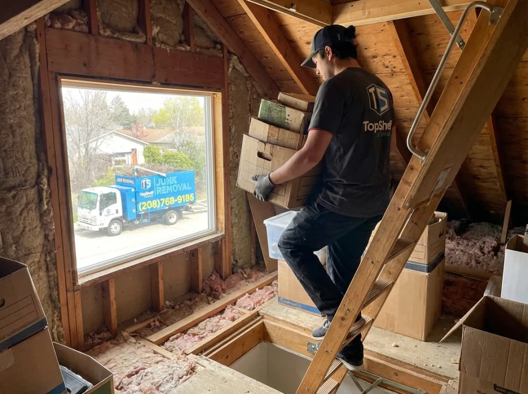 Top Shelf crew removing attic contents from a residential property in Star Idaho