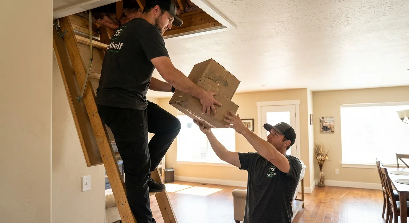 Attic contents removal by Top Shelf crew at a property in Garden City Idaho