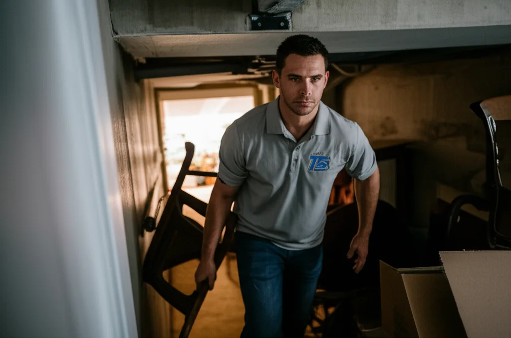 Professional crew clearing out a cluttered basement in Boise Idaho