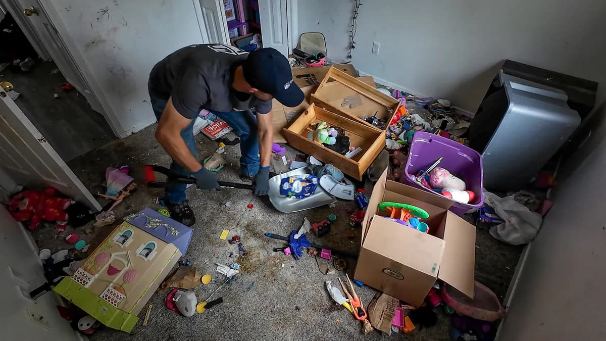 Top Shelf crew sorting through items inside a foreclosed property