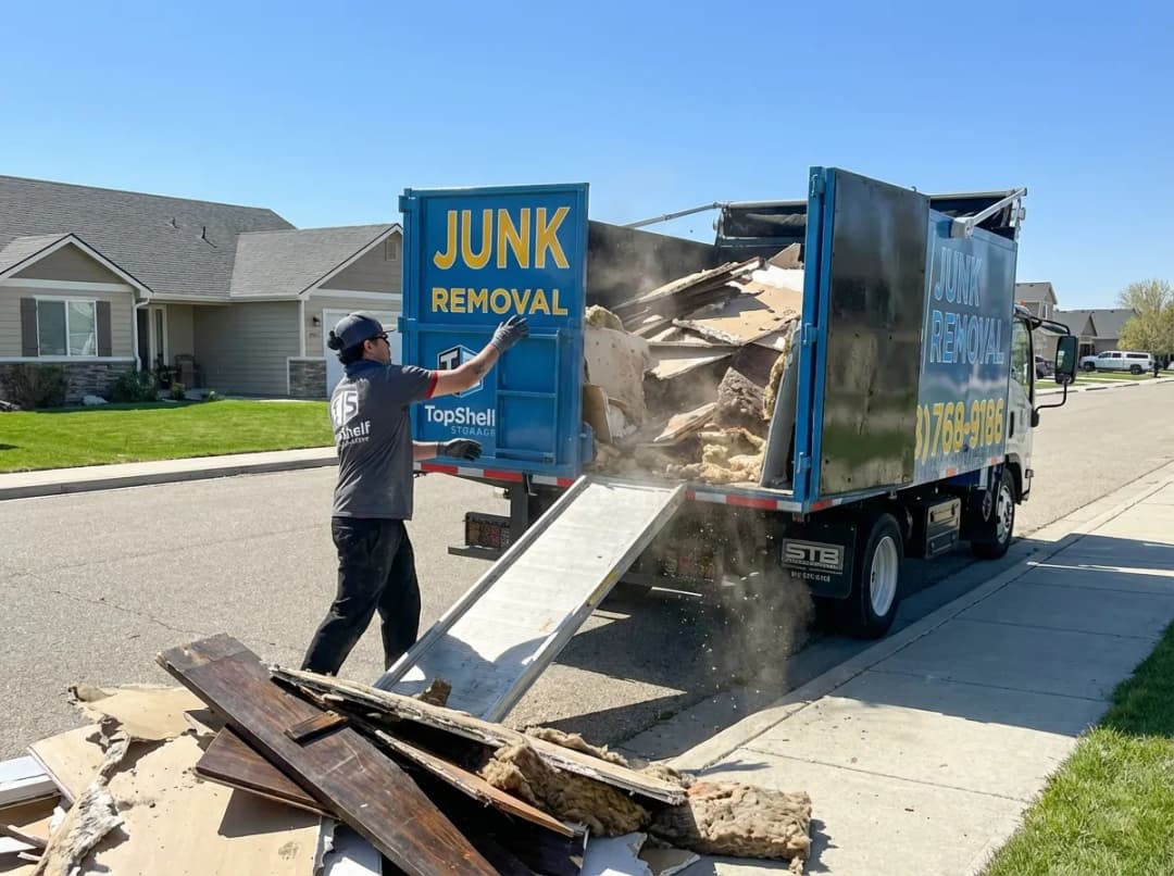 Restoration debris removal by Top Shelf crew at a property in Star Idaho