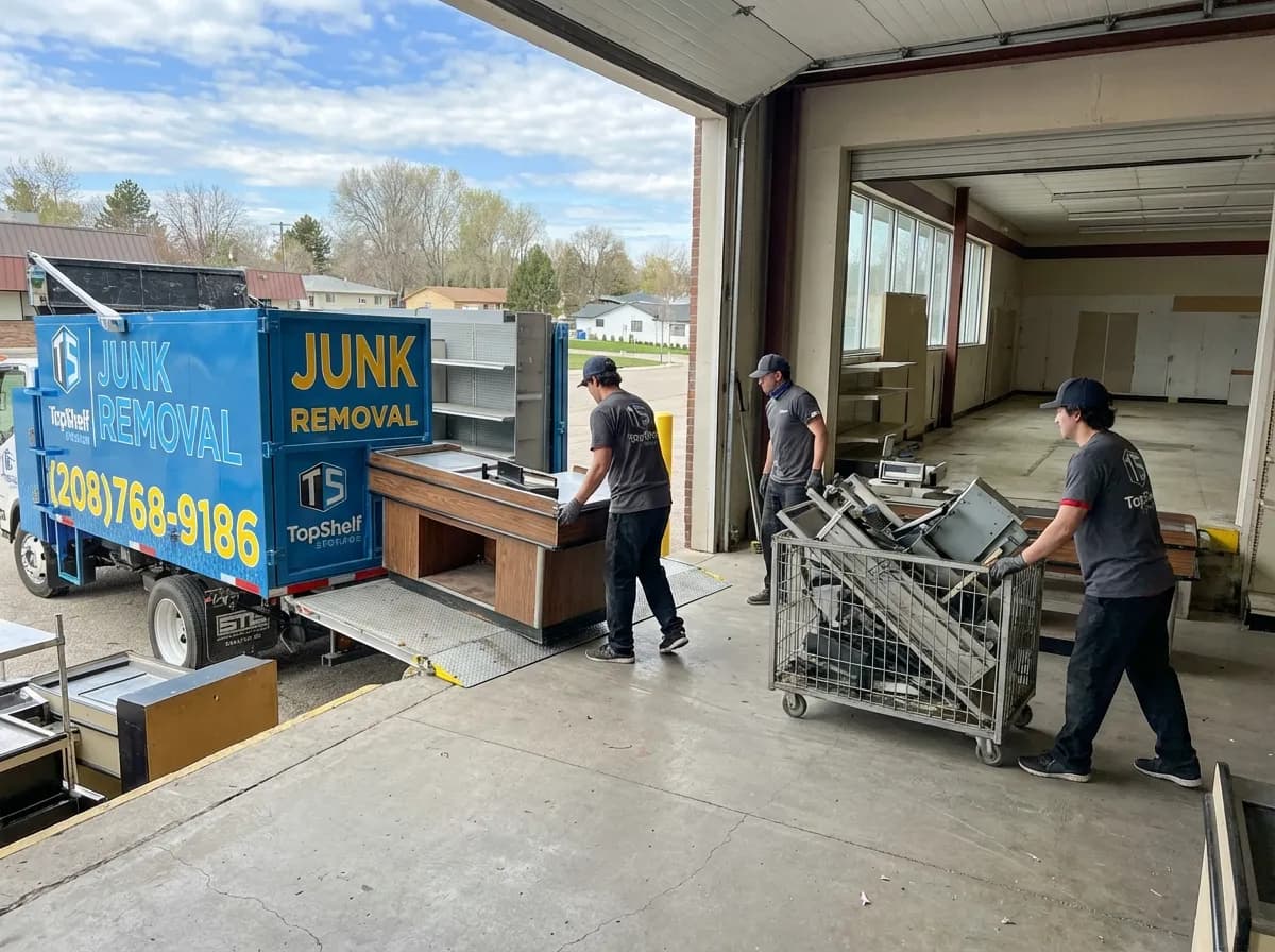 Professional grocery store removal and haul-away by Top Shelf crew in Kuna Idaho
