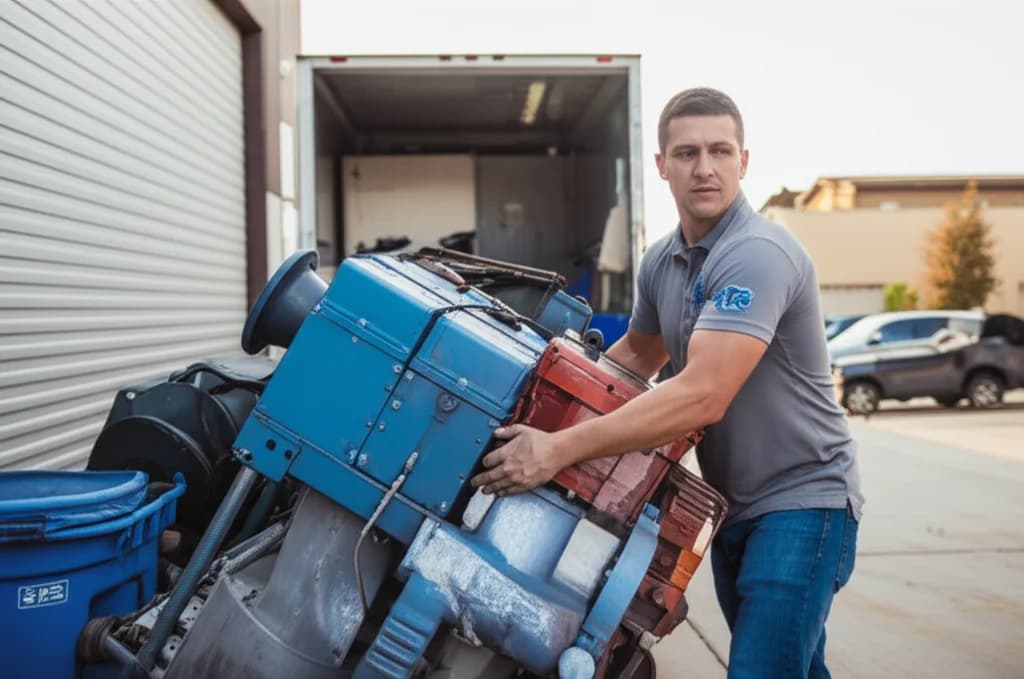 Professional crew removing heavy industrial machinery from manufacturing facility in Boise Idaho
