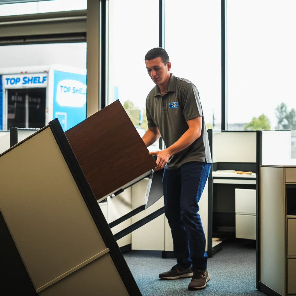 Professional team removing office furniture and equipment from commercial building in Boise Idaho