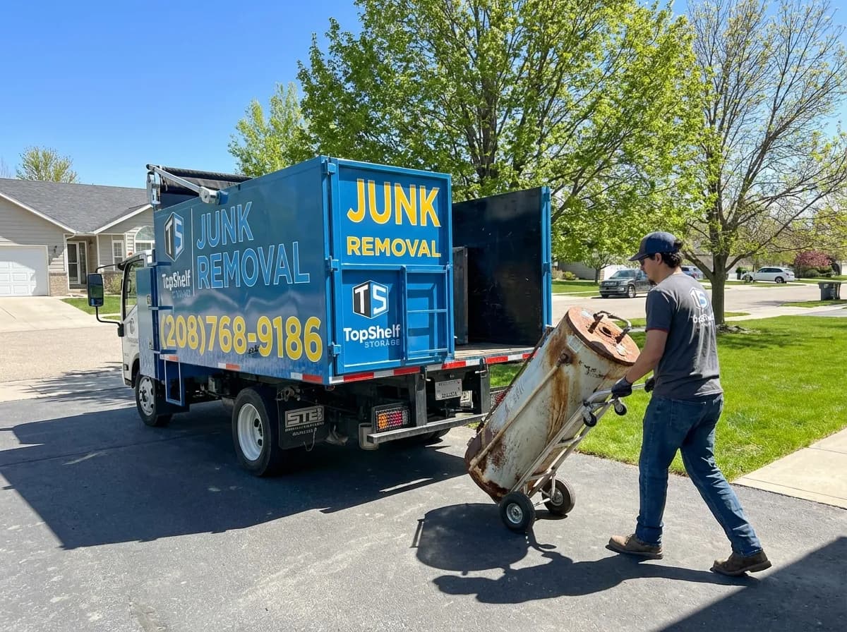 Top Shelf crew removing an old water heater from a residential property in Kuna Idaho