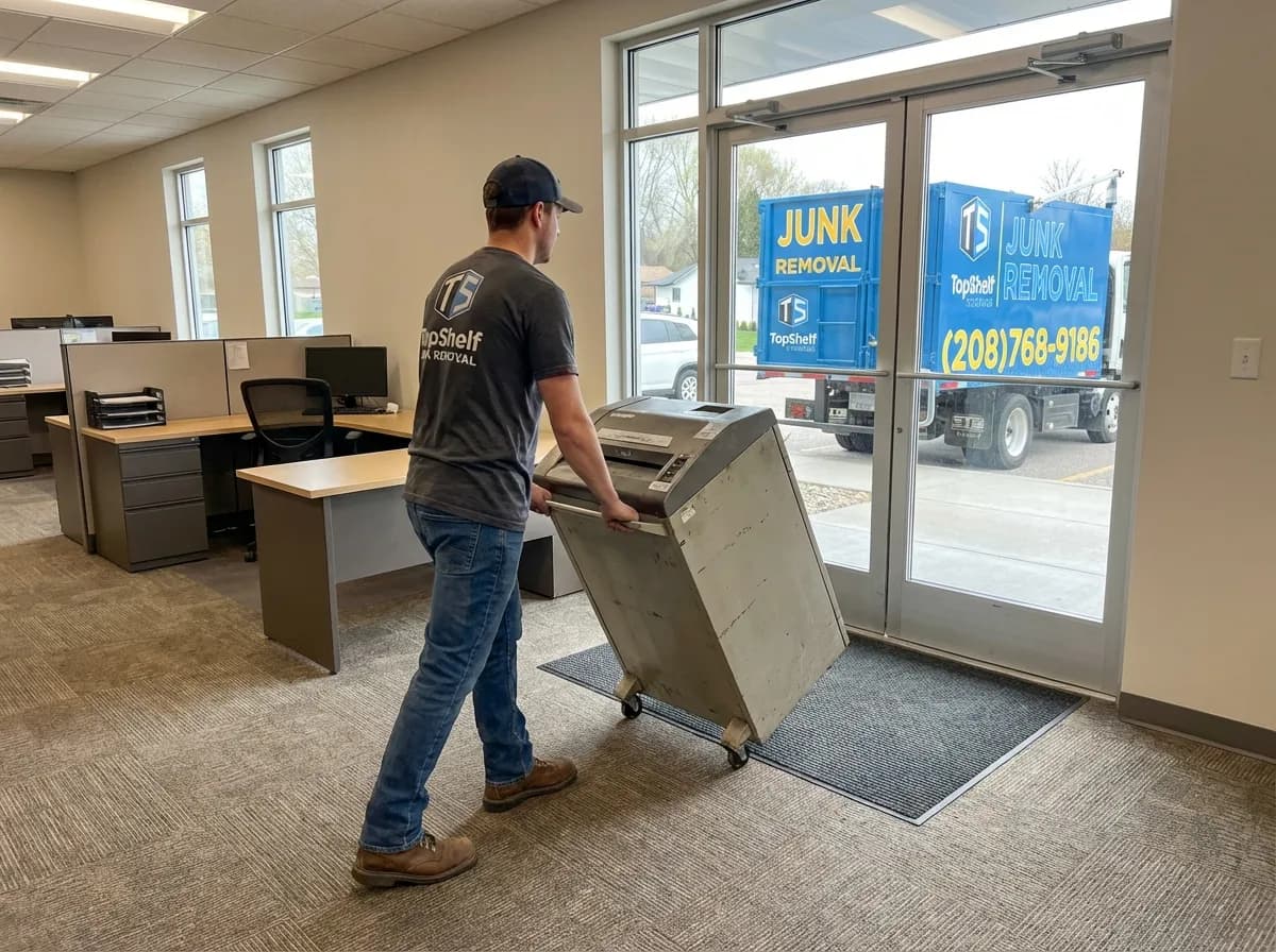 Professional paper shredder removal and haul-away by Top Shelf crew in Caldwell Idaho