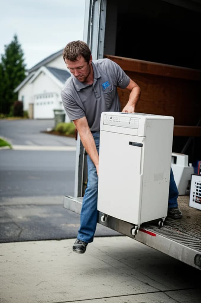Professional worker removing heavy office paper shredder from Boise Idaho business