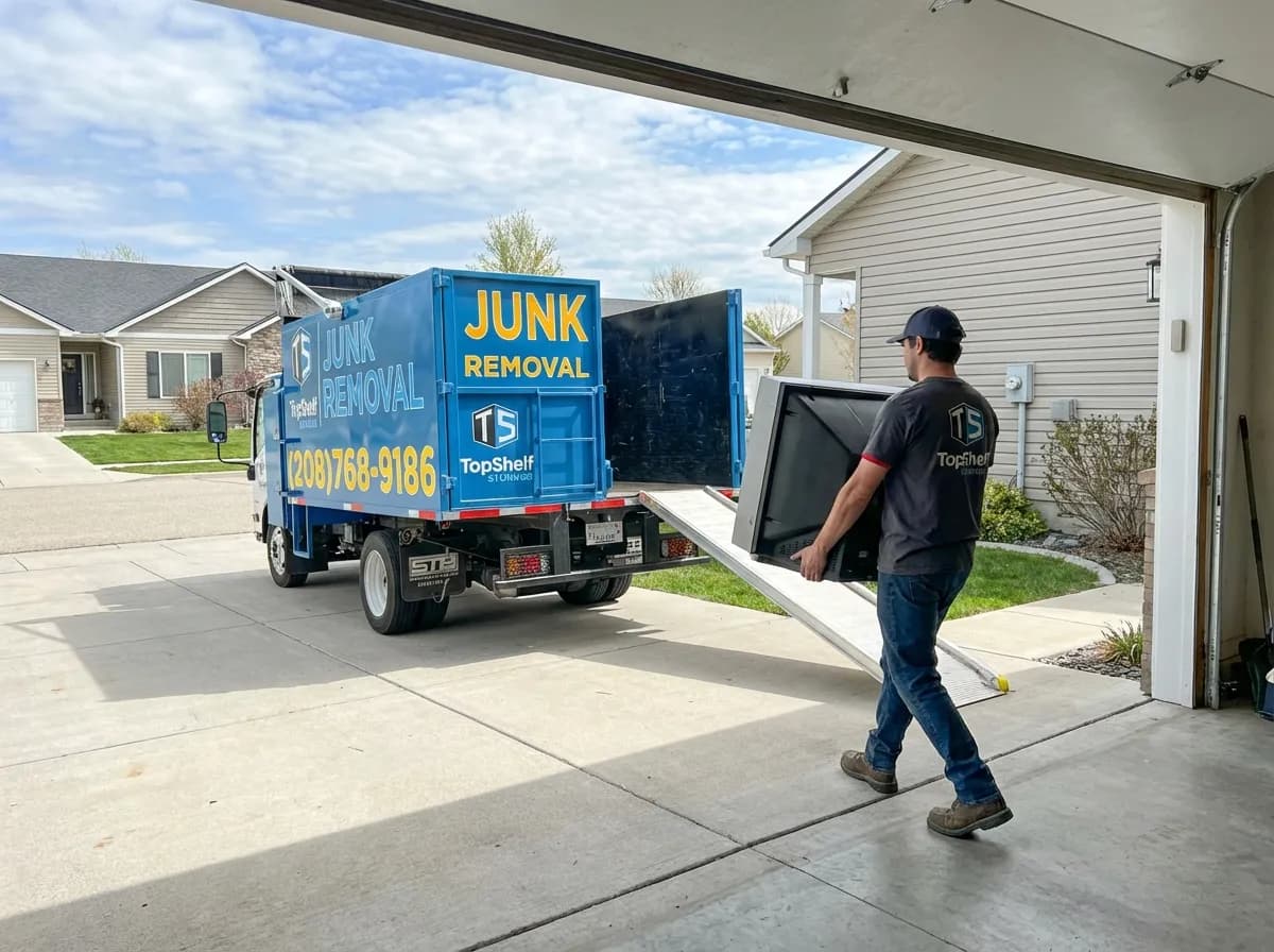 Television removal by Top Shelf crew at a home in Emmett Idaho