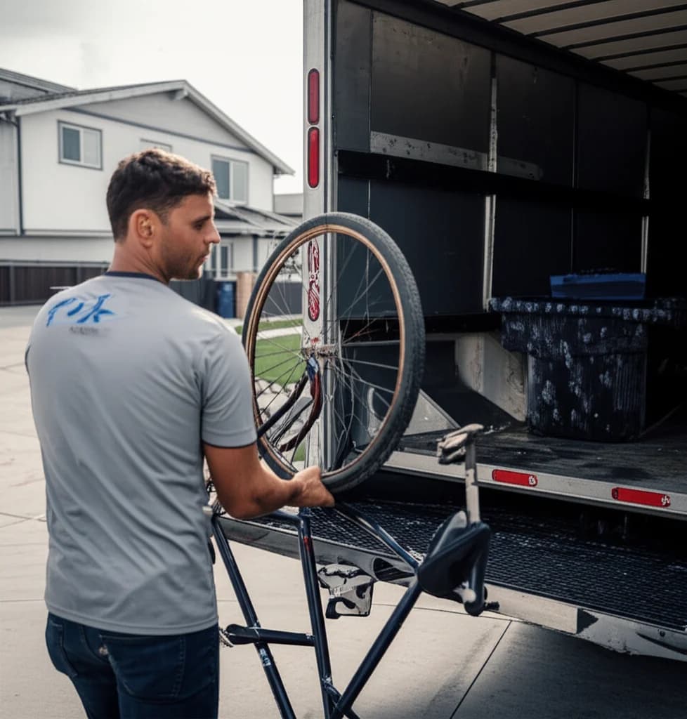 Professional workers removing old bicycles from a Boise Idaho home garage