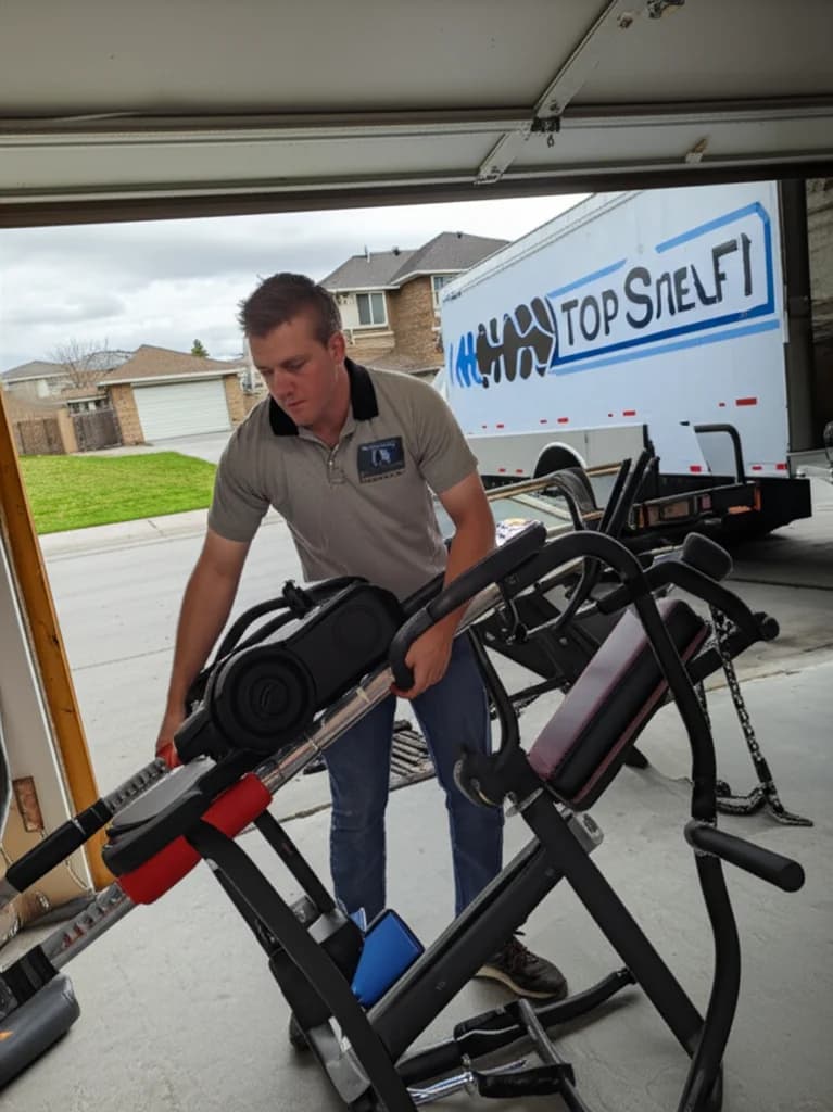 Professional crew removing old treadmill and exercise equipment from a Boise Idaho home