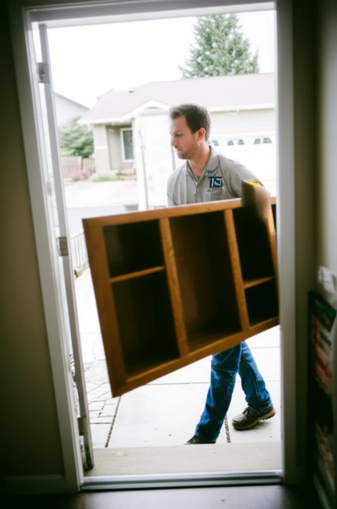 Professional worker removing an old bookshelf from a Boise Idaho home