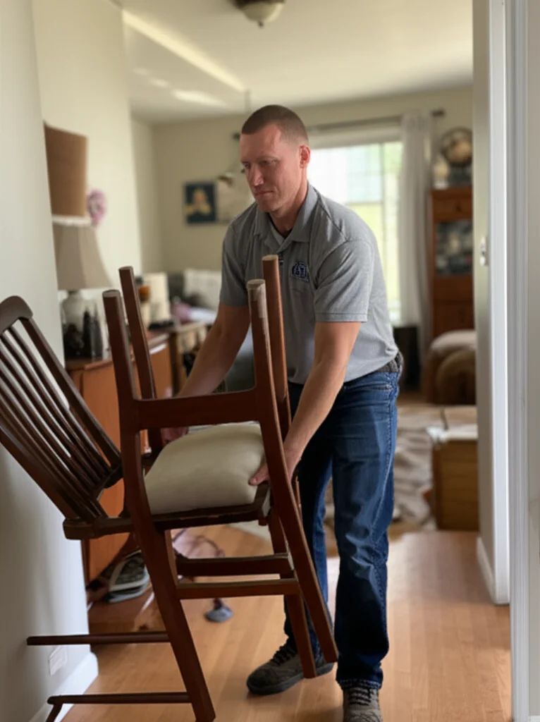 Professional worker removing old chairs from a Boise Idaho home