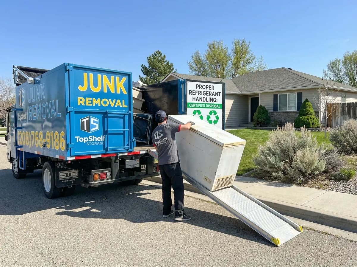 Professional freon-containing appliance removal and haul-away by Top Shelf crew in Middleton Idaho