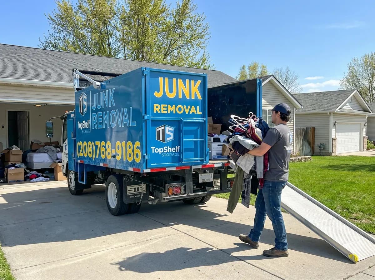 Professional clothing removal and haul-away by Top Shelf crew in Nampa Idaho