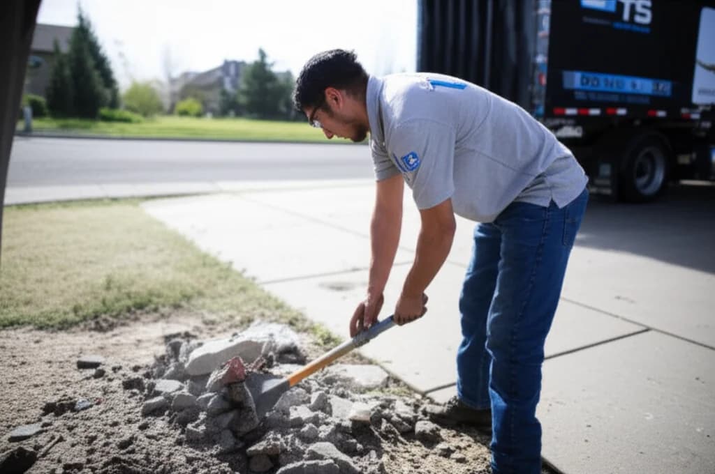 Professional crew removing old concrete landscape curbing from a yard in Boise Idaho