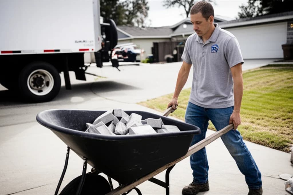 Professional crew removing old pavers and stepping stones from a patio in Boise Idaho