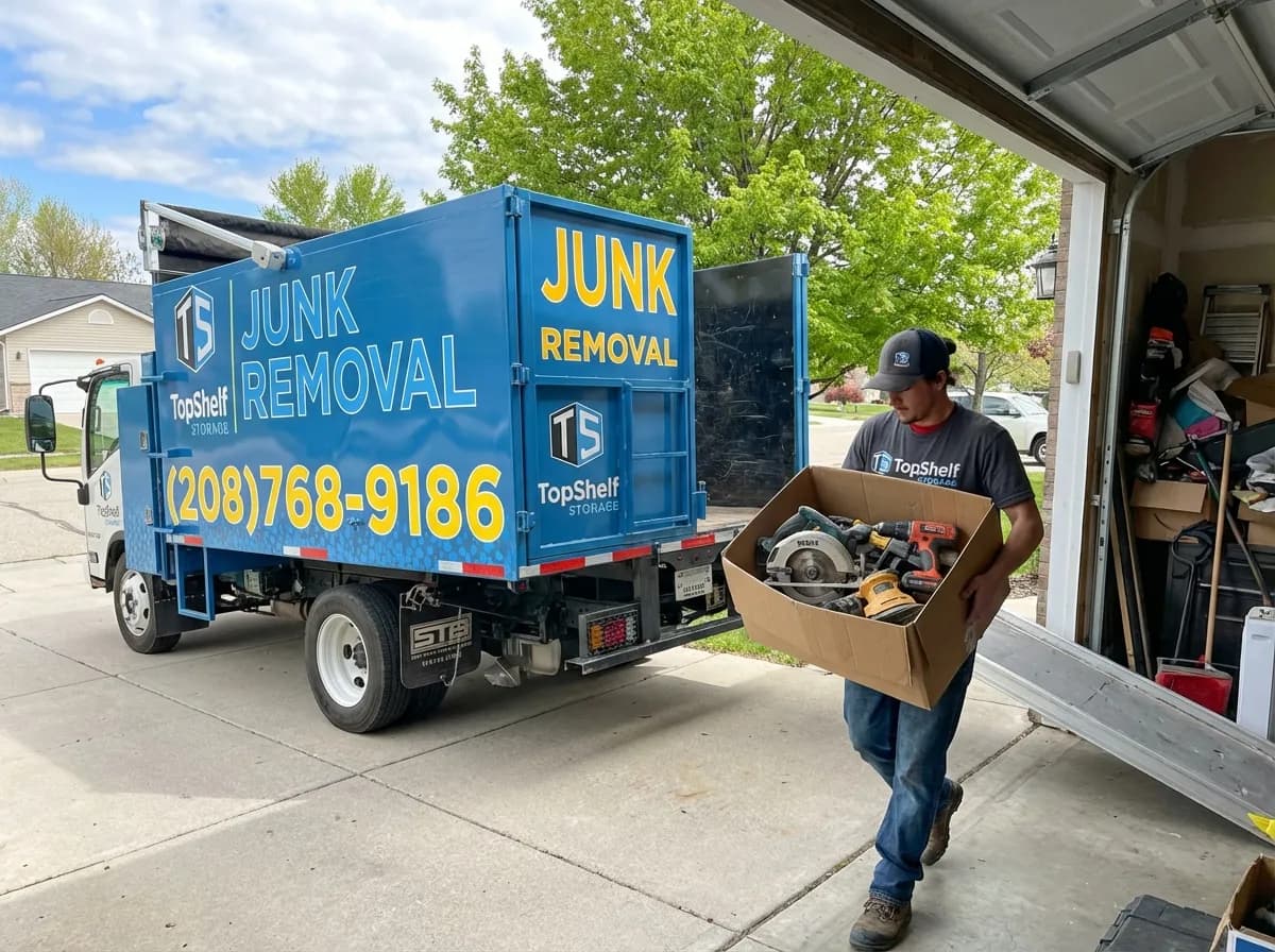 Top Shelf crew removing power tools from a residential property in Nampa Idaho