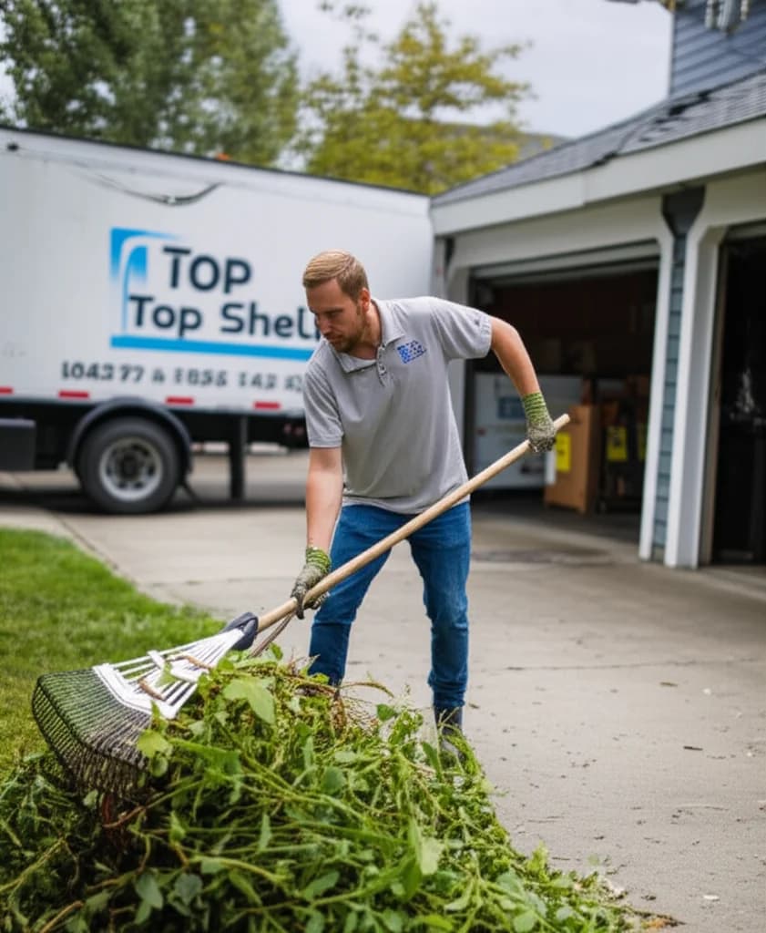 Professional crew loading yard debris and leaves into truck in Boise Idaho