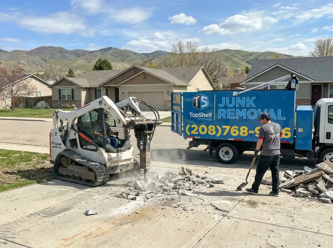 Top Shelf crew demolishing a driveway at a property in Emmett Idaho