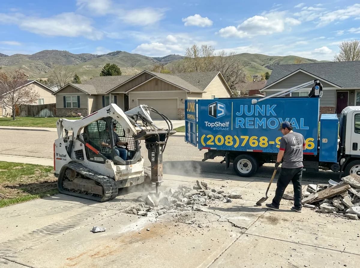 Top Shelf crew demolishing a driveway at a property in Emmett Idaho