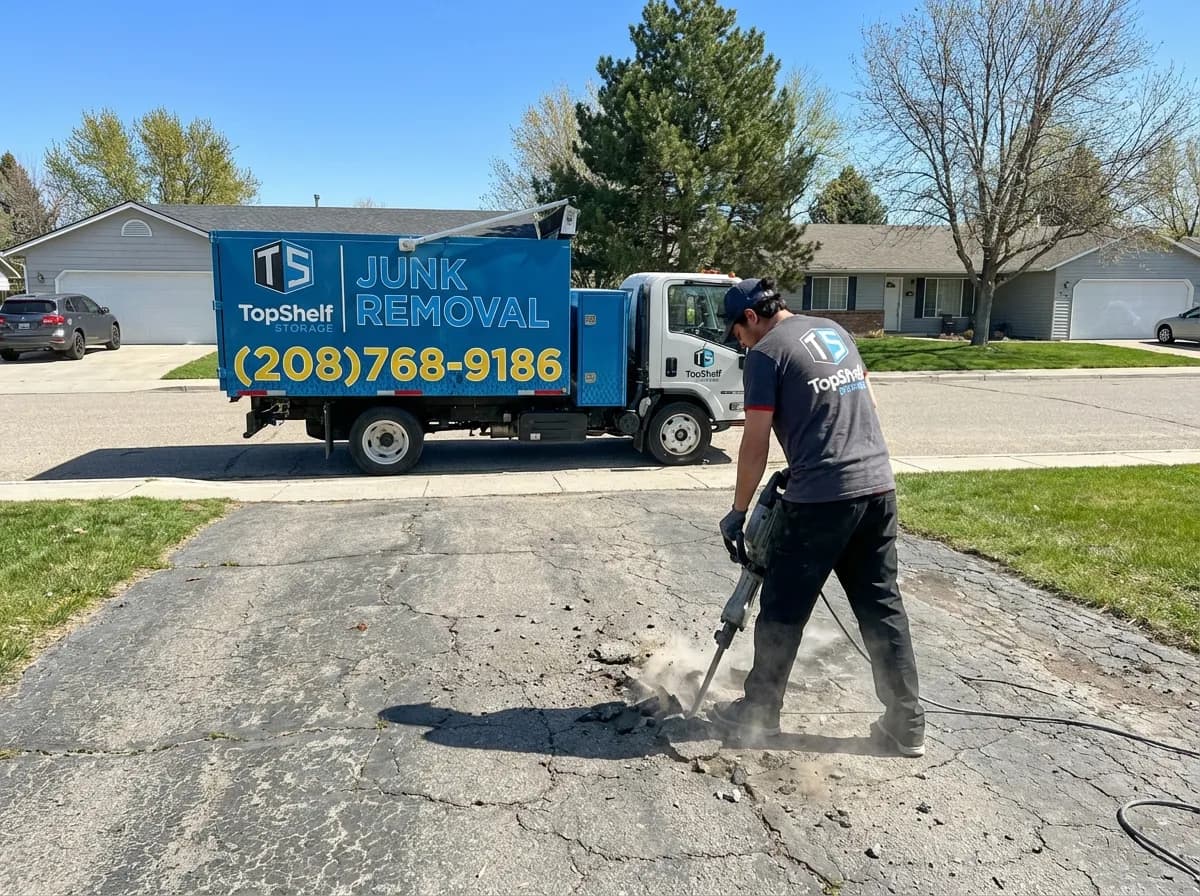 Driveway demolition by Top Shelf crew at a property in Meridian Idaho