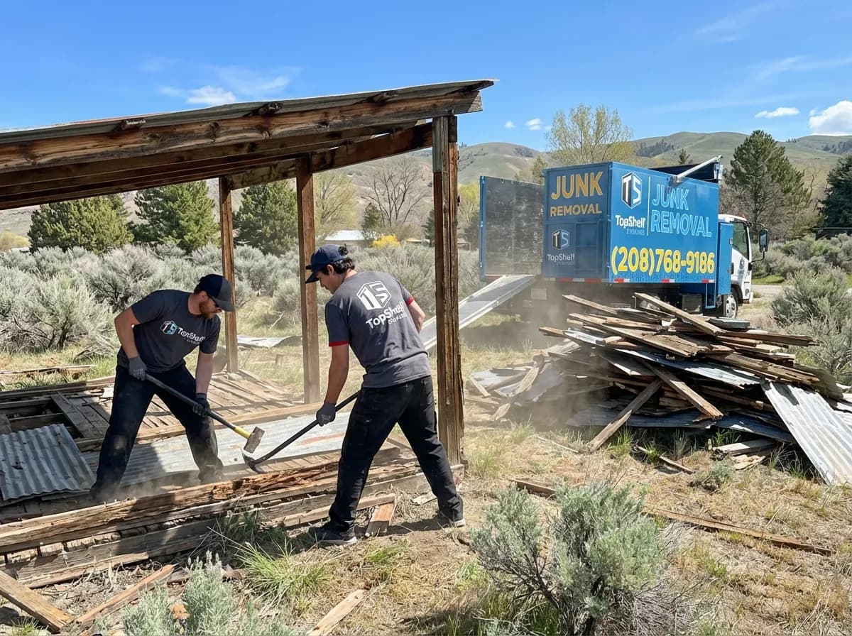 Professional lean-to demolition and debris removal by Top Shelf crew in Emmett Idaho