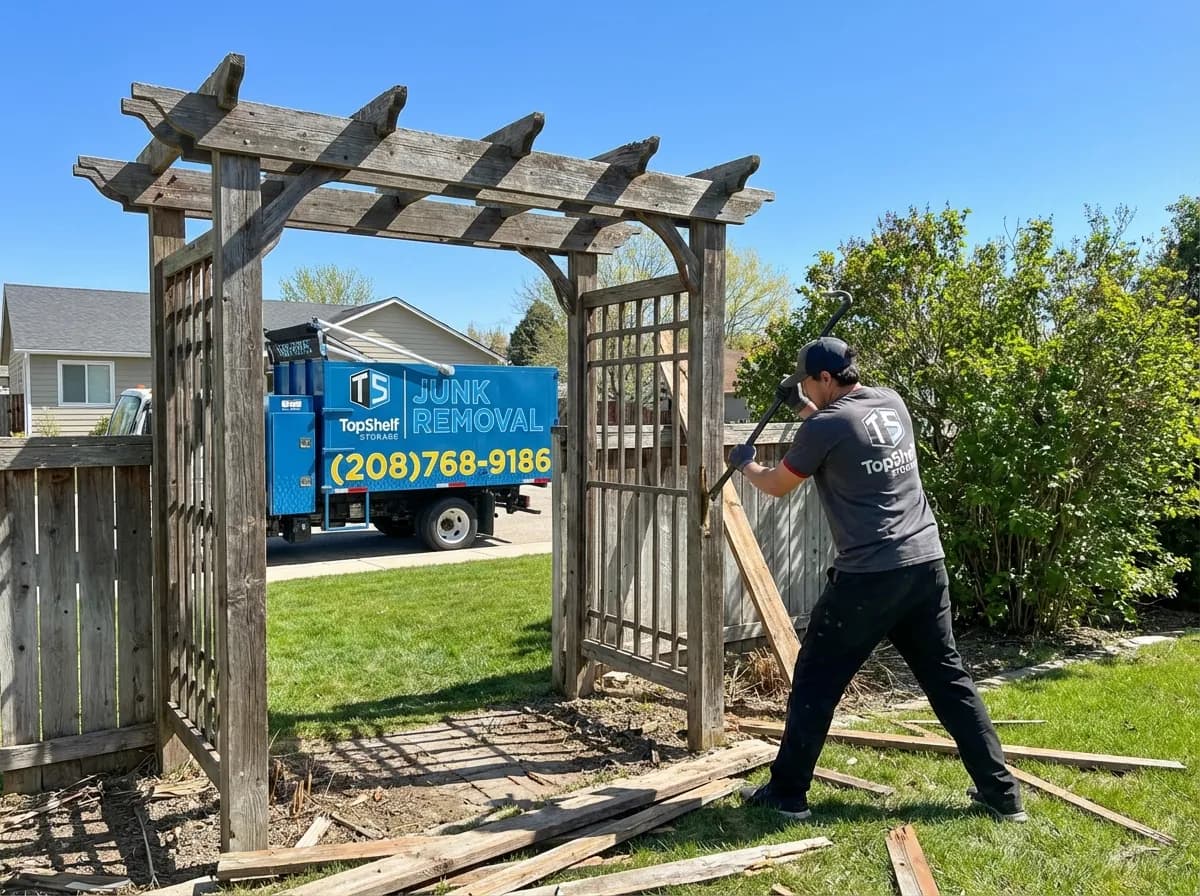 Outdoor features demolition by Top Shelf crew at a property in Emmett Idaho
