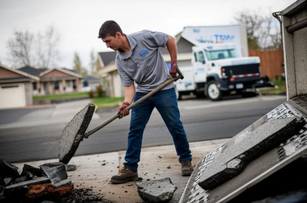 Professional crew loading broken asphalt chunks from a demolished driveway in Boise Idaho