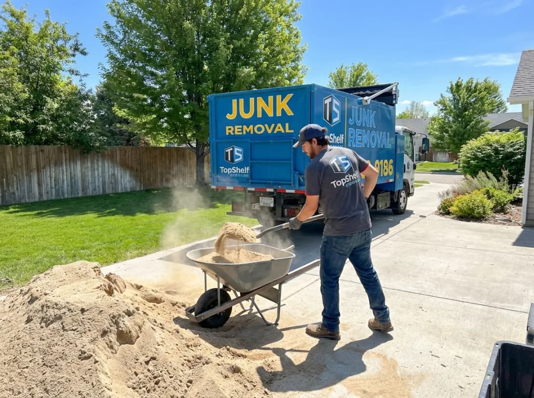Top Shelf crew removing sand from a residential property in Garden City Idaho